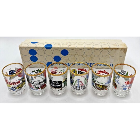 Vintage Ruhrglas Schnapsglaser Kasino Mit Dekor Schnapps Glasses Gold Rim 6 - Picture 2 of 16
